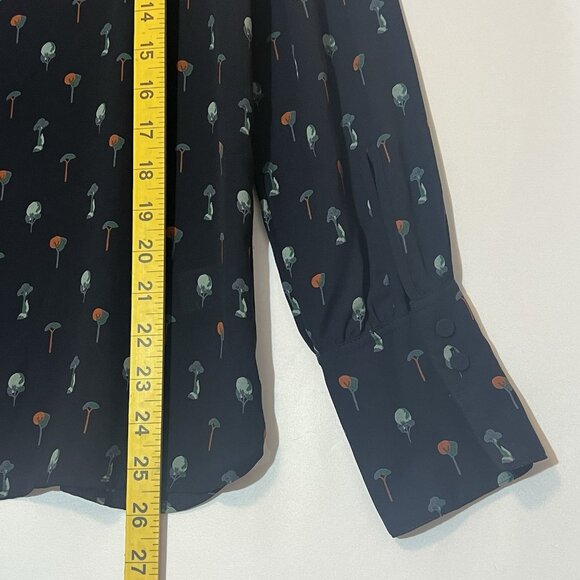 Ann Taylor Women Top Blouse Blue Small Size Trees Print  Long Sleeve Round Neck - Picture 6 of 8